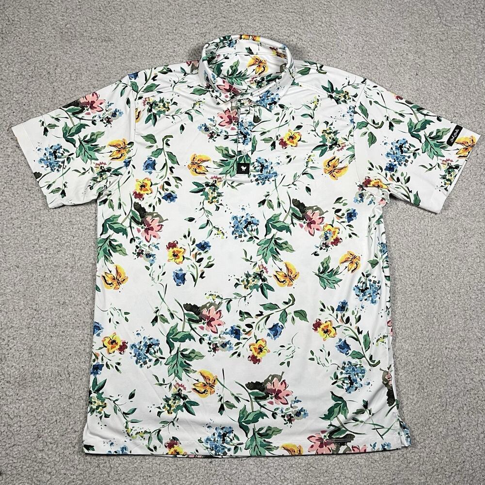 Bad Birdie Polo Mens L Floral All Over Print Performance Poetic Justice Golf